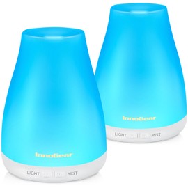 InnoGear Essential Oil Diffuser, 2 Pack Premium 5-in-1 Aromatherapy Humidifiers Aroma Scent Air Defuser for Home Large Room Bedroom Desk Office 7 Color LED 2 Mist Mode Waterless Auto Off, Basic White