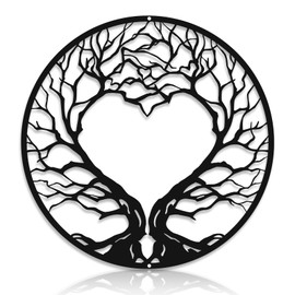 ONNIJUN Tree of Life Wall Decor, Metal Wall Art Heart Peach Wall Hanging Decor Silhouette Sculpture Indoor Outdoor Garden Home Decoration, 30X30cm