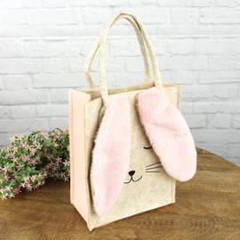 MACOSA CP53514 Easter Gift Bag Rabbit Felt Cream Pink Felt Bag Easter Bag with Handle Easter Bag Easter Felt Bag Children Adults