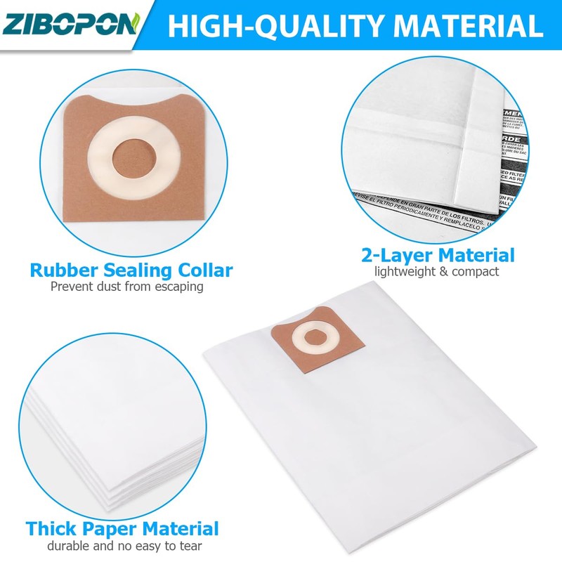 10 Pack VF3502 High Efficiency Dust Bags Replacement for RIDGID