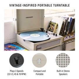 Crosley CR8017B-DU Voyager Vintage Portable Vinyl Record Player Turntable with Bluetooth in/Out and Built-in Speakers, Dune