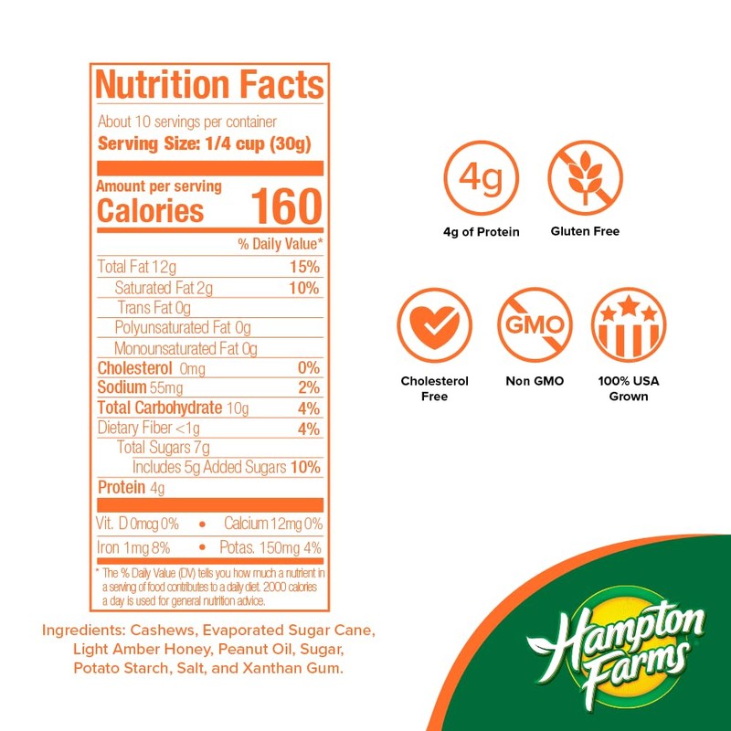 Hampton Farms - USA Grown Gourmet Nuts - Honey Roasted