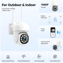 Camcamp Wireless Cameras for Home Security, 2K 360° View Pan/Tilt WiFi Outdoor Surveillance Camera, Auto Human Tracking, 3 Night Visions,2 Way Talk, Easy Install, 5G & 2.4G WiFi with SD Storage