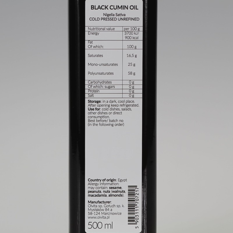 Black Cumin Oil Cold Pressed Unfiltered Ol'Vita (500 ml)