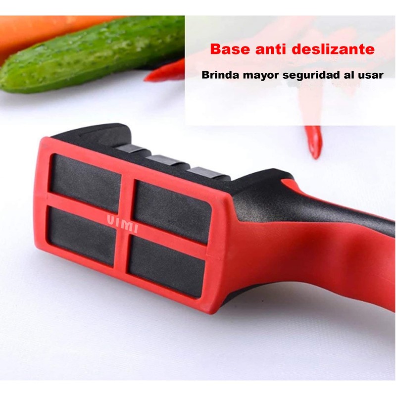Afilador Cuchillos Cocina Ergonomico Tijeras 3 Etapas Manual (Rojo)