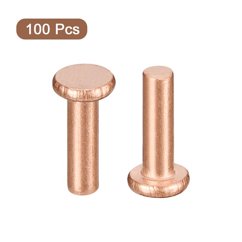 sourcing map 100Pcs Copper Solid Rivets, 1/8" x 25/64" Flat