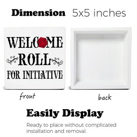 Gaming Decor, Dice Decorations, DnD Gifts for Women Men, Welcome Roll For Initiative Wooden Decorative Sign, Home Decor for Desk Table Shelf 5 x 5 Inches