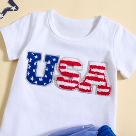 Ayalinggo Toddler 4th of July Outfit Girl Baby Kids Embroidery USA T-shirt Top Tutu Skirts Set Memorial Day Dress USA Tutu Set 3-4T