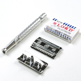 LORD Men's Double Edge Razor 3 Piece Double Edge Razor with 5 Replacement Blades