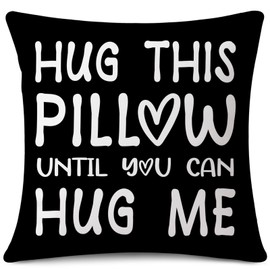 JOTOM Cushion Cover Hug This Pillow Until You Can Hug Me Square Lover Throw Pillow Cover 60x60 cm Cushion Case for Couple Heart Long Distance Gift Boyfriend Girlfriend Birthday Gifts (Black)