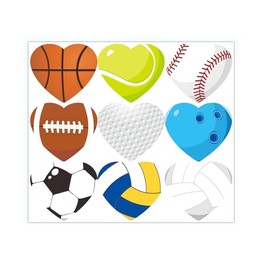 360 Pcs Sports Balls Stickers Heart Shaped Basketball Football Baseball Soccer Stickers Valentines Day Stickers for Kids Sports Birthday Party Sunday Game Day Decorations