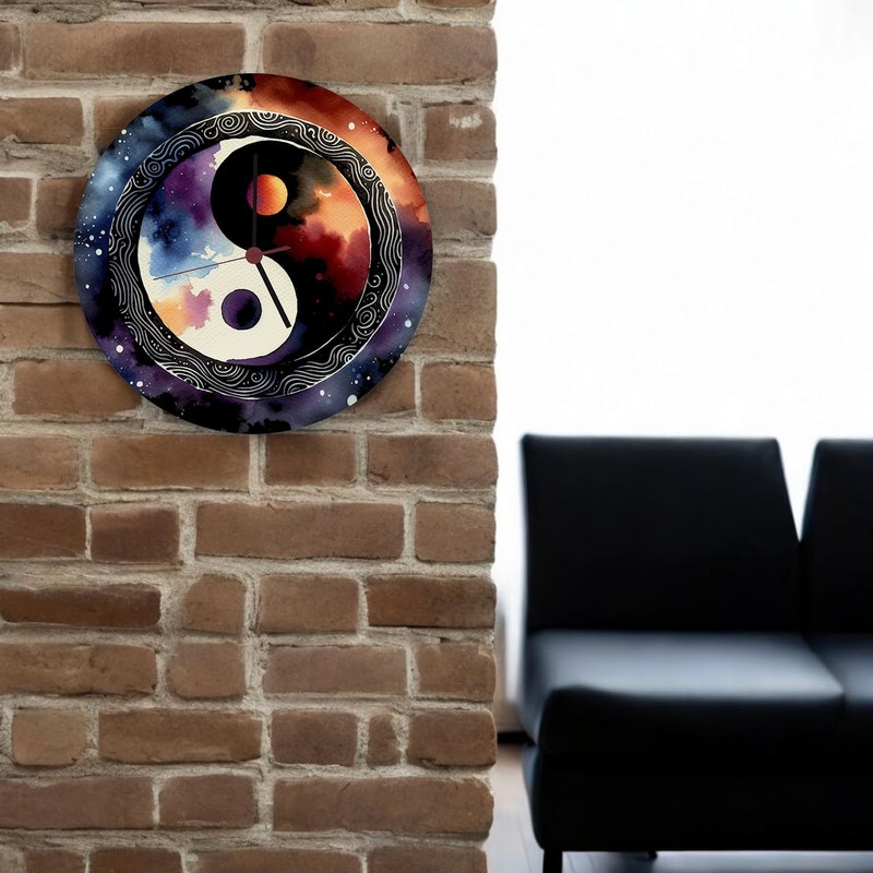 speecheese Yin and Yang Watercolour Wall Clock Aluminium Symbol for