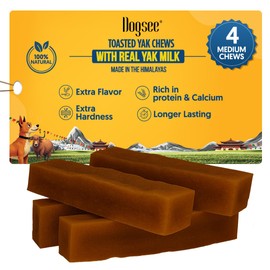 Dogsee Toasted Yak Cheese Himalayan Dog Chews (Medium - 4 Chews) | Extra Long-Lasting | Double Cooked for Extra Smoky Cheese Flavor | Rich in Protein & Calcium | Easy to Digest | for Cleaning Teeth