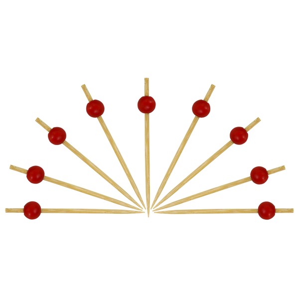 Iconikal 5-Inch Bamboo Cocktail Toothpick With Red Ball, 300-Count for