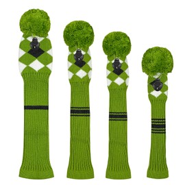 Knit Woods Golf Head Covers, Set of 4, Green Grey White Argyle Grey, Fit Driver (460CC) Fairways hybrid/UT. Soft and Elastic, Decorative Your Golf Bag to Make It Stand Out