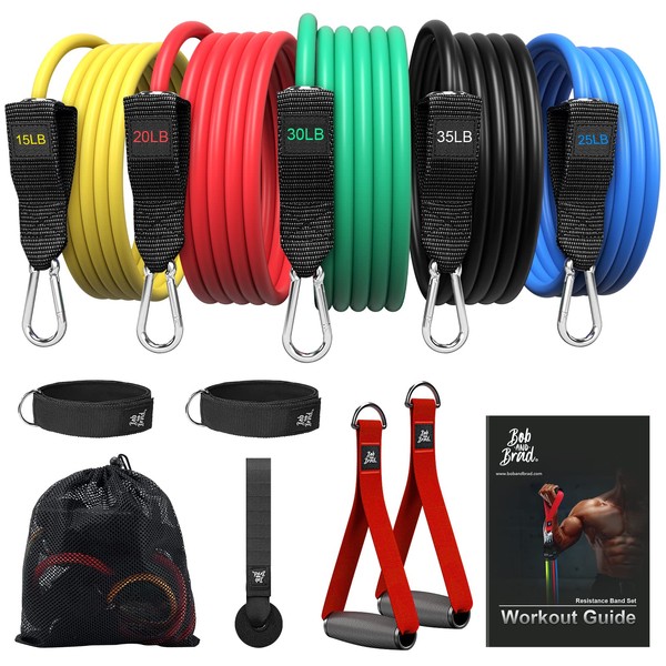 BOB AND BRAD Resistance Bands, Resistance Bands Set for Workout Stackable Up to 125 lbs, Exercise Bands with Door Anchor, Ankle Straps, Handles and Carry Case for Strength, Yoga, Gym for Men and Women