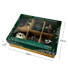 naturevibe Sisal Woodland Animals Christmas Tree Ornaments,Set of 6 Natural Forest Friends in Gift Box for Presents,Ornaments Animals as Rustic Home Decor