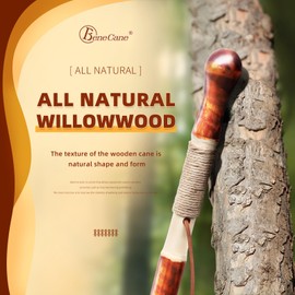 BeneCane Handcrafted Walking Stick, Lightweight Wooden Hiking Stick with Solid Rubber Tip, Durable Heavy-Duty Stick for Senior Balance & Stability, Portable Carved Twisted Travel Cane for Short Women