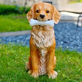 COWOS Solar Dog Statue with Glowing Bone, Resin Outdoor Garden Decor, Weatherproof Pet Memorial or Gift, Beautifully Crafted Outdoor Decorations to Wow Your Guests