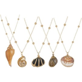 MJFSGYO 5Pcs Natural Beach Seashell Necklace, Conch Shell Pendant Necklace for Women, Inlaid with Gold-Rimmed Adjustable Seashell Jewelry Gifts, Dainty Shell Necklaces for Women