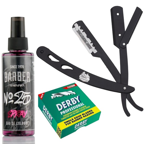 The Shave Factory Straight Edge Razor Kit (Black/Barber No25 50ml