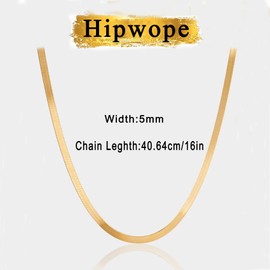 Hipwope 14K Gold/Silver Plated Snake Chain Necklace，Herringbone Necklace For Women Gold Filled Flat Chain Necklace for Women Girl Gifts Jewelry Adjustable Necklace 3/5MM(W) 16"/18" 20"/22"/24"(L)