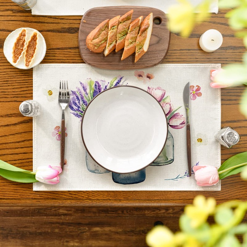 Artoid Mode Spring Set of 4 Placemats, Flower Vase, Tulip,
