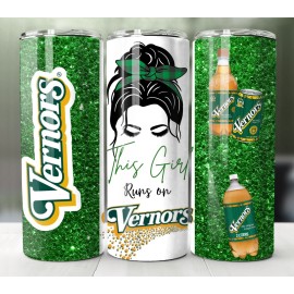 Handmade This Girl Runs on Vernors Tumbler 20oz Stainless Steel Michigan Soda Lover Cup