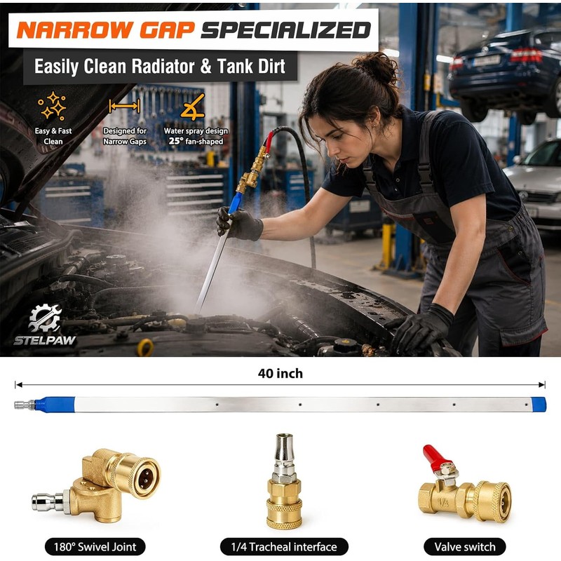 Radiator Cleaning Wand with 1/4''Quick Coupler,Dual Purpose RadiatorFlush Kit for