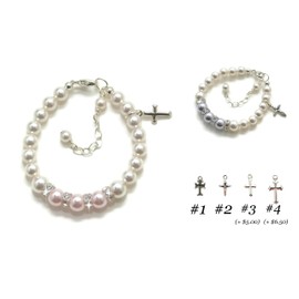 Baptism Bracelet - Pearl Bracelet - Girl Baptism Gift - Christening Gifts - Gift Box Included - Cross Charm Bracelet - First Communion Gift