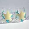 Starfish Blue Coral Stemless Hand Painted Wine Glasses Set of