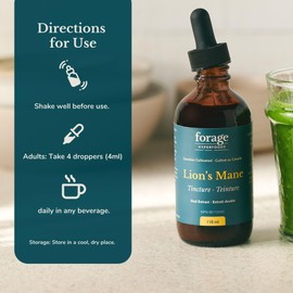Forage Hyperfoods - Lion’s Mane Tincture, With Premium Mushroom Extract, For Memory Improvement and Nerve Support, Dual Extract, Original, 118 ml