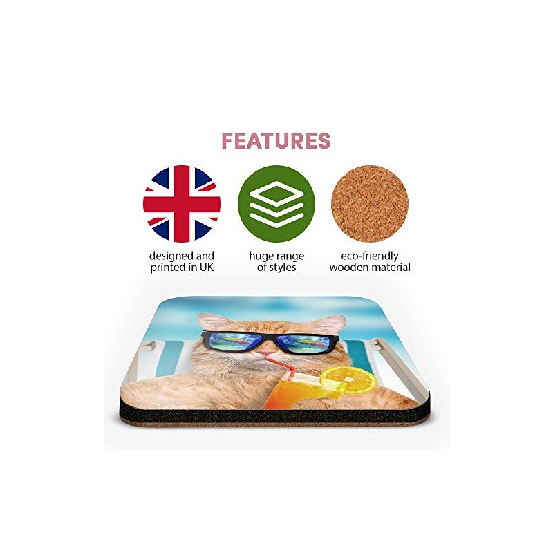 Great Single Coaster Square - Funny Ginger Cat Sunbathing |Glossy