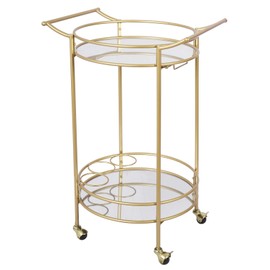 Round Gold Rolling Bar Cart with 2 Mirror Shelves, Wine Rack and Lockable Casters, Suitable for Home Kitchen, Club, Living Room, Thanksgiving, Christmas, New Year, 22"X18"X33"
