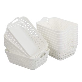 Readsky Small White Plastic Storage Baskets with Handles Desktop Organizer, Pack of 12