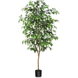Laiwot Artificial Ficus Tree, 5ft Tall Fake Tree, Fake Silk Plants with Natural Wood Trunk, Realistic Texture Potted Faux Tree for Indoor Outdoor House Home Office Garden Modern Decoration, 1 Pack
