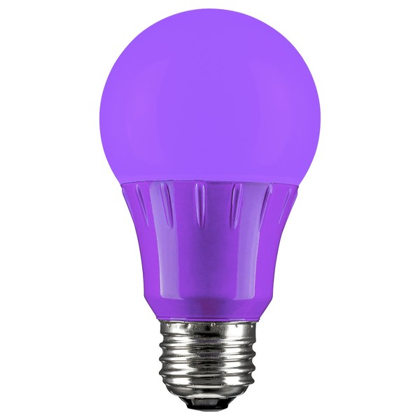 Sunlite 80132 LED A19 Colored Light Bulb, 3 Watts (25w Equivalent), E26 Medium Base, Non-Dimmable, UL Listed, Party Decoration, Holiday Lighting, 1 Count, Purple