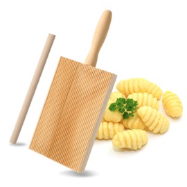 Gnocchi Boards and Ravioli Rolling Pin, Wood Gnocchi Pasta Making Tools Curved Gnocchi Board Paddle Roller for Homemade Pasta for Pasta Lovers Baking