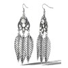 Jessica Simpson Three Feather Dangle Earrings for Women, Oxidized Silver-Tone