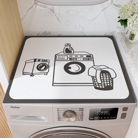 BANEBOR Print Washing Machine Mat for Top Load Washer and Dryer – Non-Slip, Absorbent, Quick-Dry Shelf Dust Cover Pad – Decorative Laundry Room Kitchen Protector Mat(White Laundry, 20''x16'')