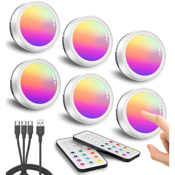 Rechargeable Color Changing Puck Lights, 1600mAh Battery Powered Tap Light