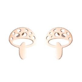 Cute Mushroom Stud Earrings for Women Teen Girls Stainless Steel Cartilage Piercing Small Studs Earring Minimalist Jewelry Gifts Birthday (Rose Gold)