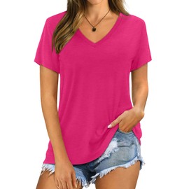 Women's Shirts Short Sleeve T Shirts Vneck Basic Tops 3 Pack Pink Black White L