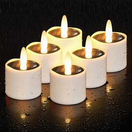 HL Solar Tea Lights Outdoor Waterproof, 6PCS Flickering Flameless Candles, Dusk to Dawn Rechargeable Battery LED Votive Tea Lights for Lantern, Garden, Camping, Home Decor (Warm White, 2.4''x2'')