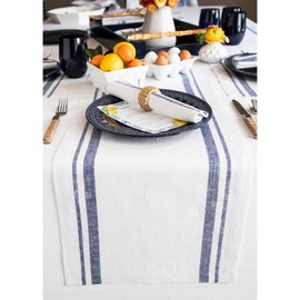 Solino Home Striped Table Runner 36 Inches - 100% Pure Linen Navy and White French Stripe Small Table Runner 14 x 36 Inch Ideal for Dresser and Coffee Tables - Spring, Mothers Day, Summer