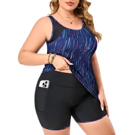 SOTHEA Women's Plus Size Tankini Swimsuit with High Waist Boyshort Two Piece Bathing Suits Tummy Vacation Swimwear, Blue Galaxy, 20W