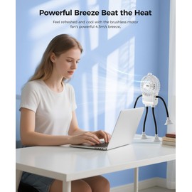 VARAI Freestyle Small Fan Man, Fun Desk Fan with Suckers, Rechargeable Portable Fan and Phone Stand 2 in 1 for Office, Travel and Cars, White