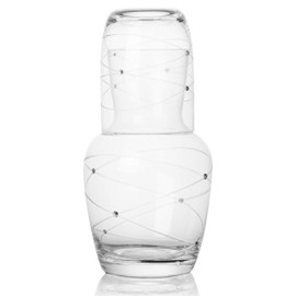 Trinkware Calici Nightstand Water Carafe With Tumbler - Etched Swirl Design With Stones - 2 Piece Water Set Pitcher And Cup