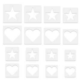 16 Pcs Star Heart Stencil, 8 Sizes Reusable Paint Stencils Airbrush Stencil Large Star Template Stenciles Stuff Home Decoration for Painting Crafts Face Walls Wood Fabric Paper Canvas(White)