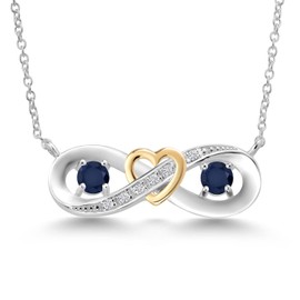 Gem Stone King 925 Silver and 10K Yellow Gold Blue Sapphire and White Lab Grown Diamond Heart Interlocking Infinity Symbol Pendant Necklace For Women (0.76 Cttw, with 18 Inch Chain)